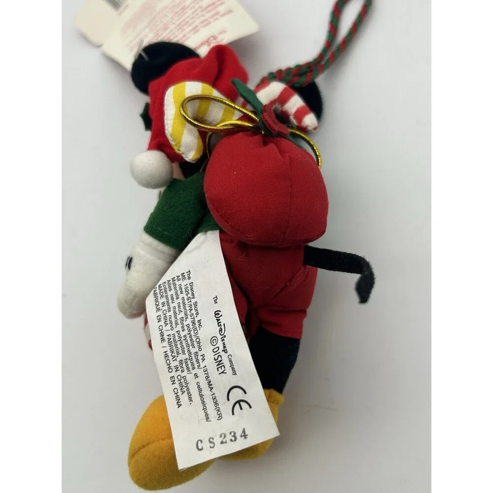 Disney Store Candy Cane Christmas Mickey Mouse Plush Hanging Ornament Vintage